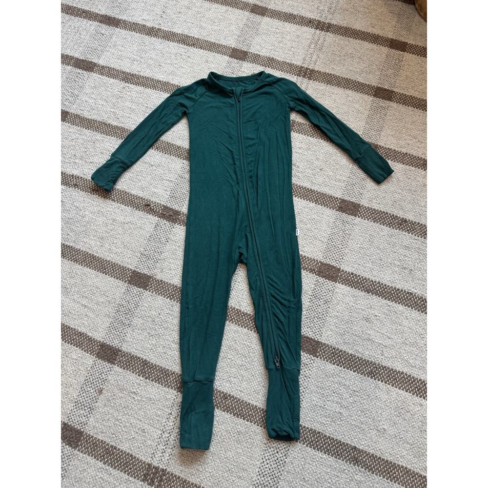 Little Sleepies Zippy Pajama Bamboo Boy Girl 12-18 Month Neutral Dark Green